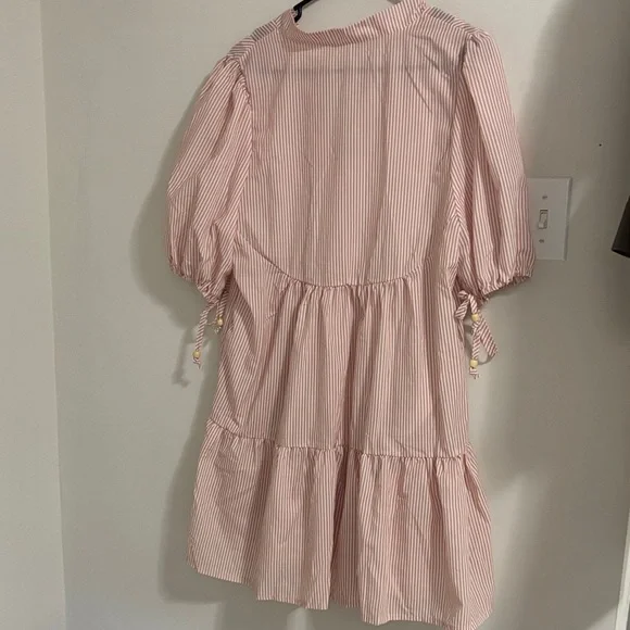 Boutique Pink & White Striped Button-Front Tiered Dress - Picture 5 of 5